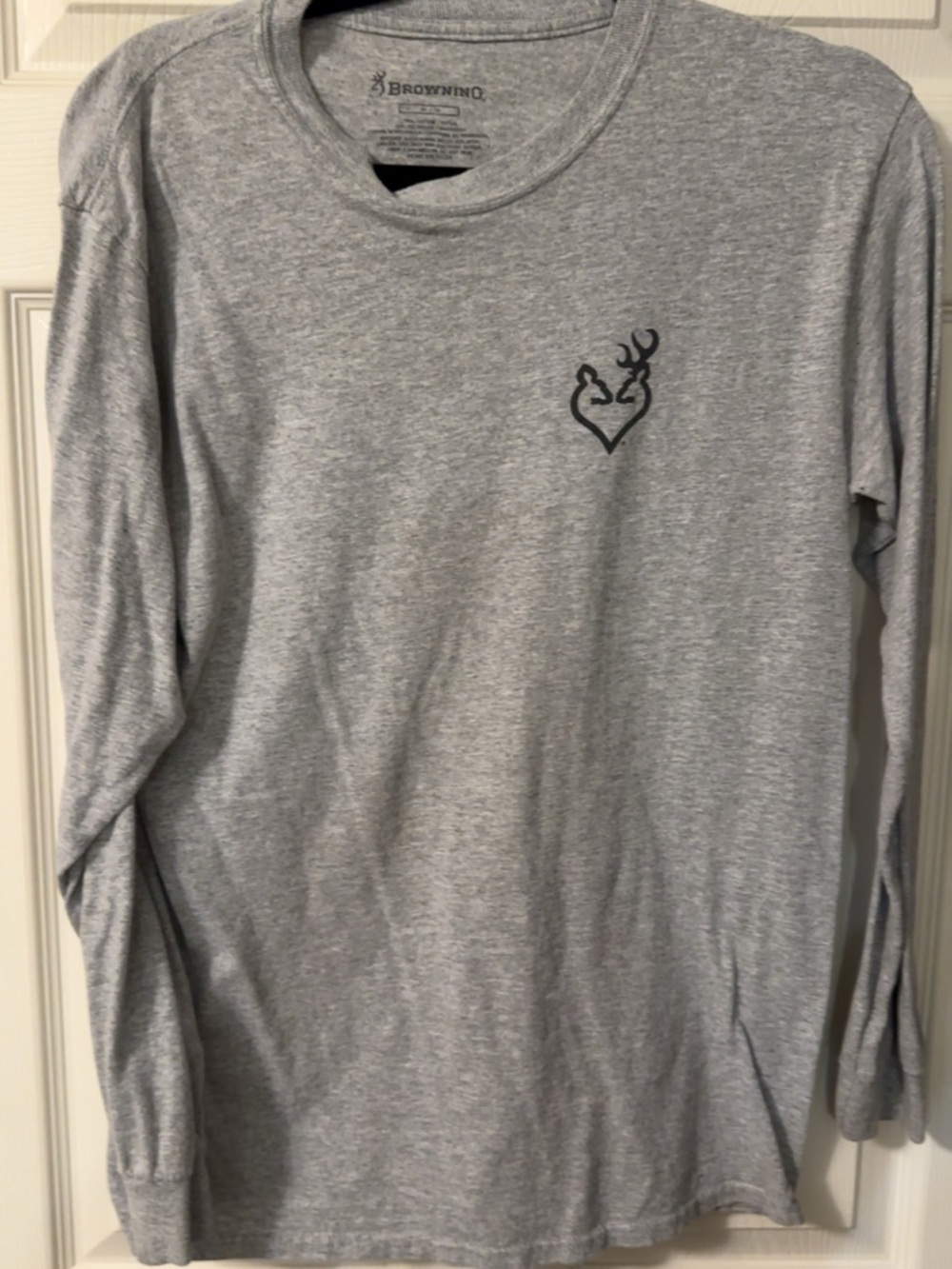 Browning Men's Long Sleeve Tee in Heather Grey with Black Logo